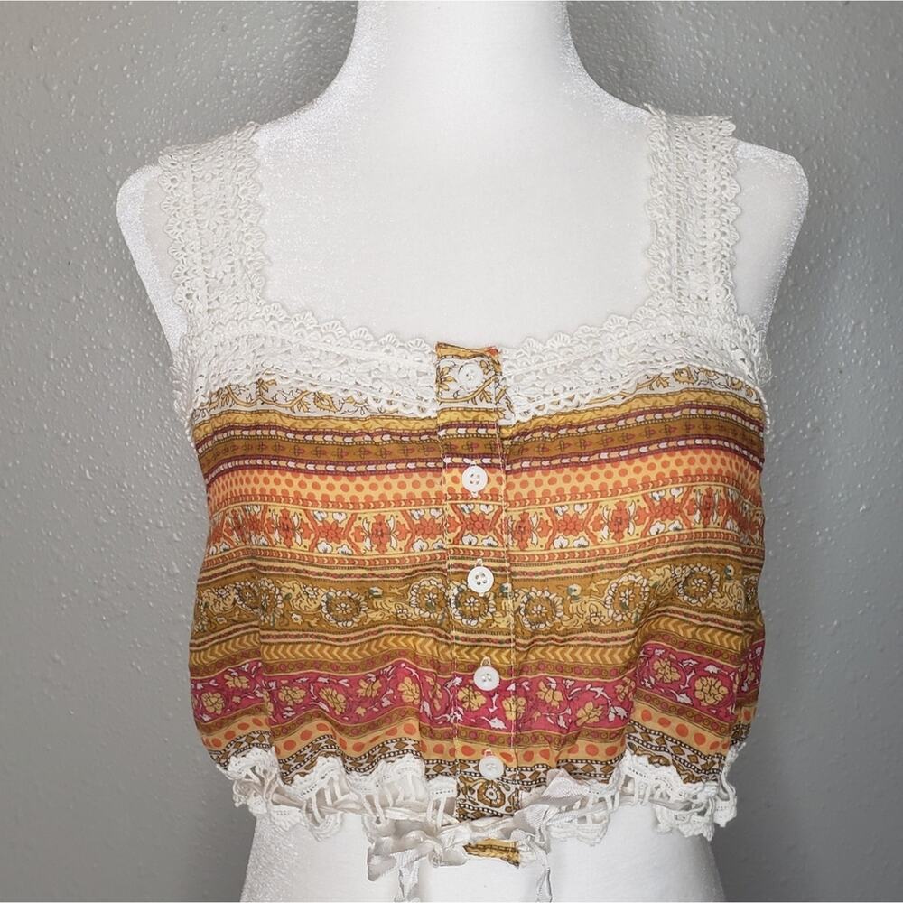 Millau Orange star crochet crop festival boho tank top size small - Picture 2 of 13